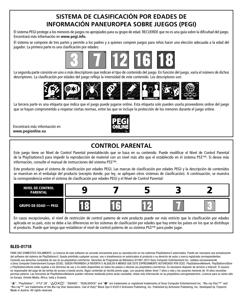 Control parental | Activision Call of Duty: Black Ops II User Manual | Page 2 / 34