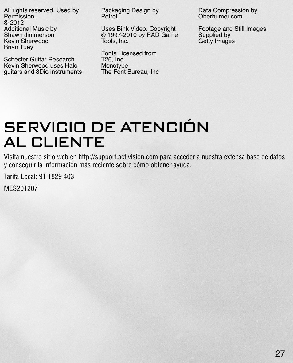 Servicio de atención al cliente | Activision Call of Duty: Black Ops II User Manual | Page 29 / 34
