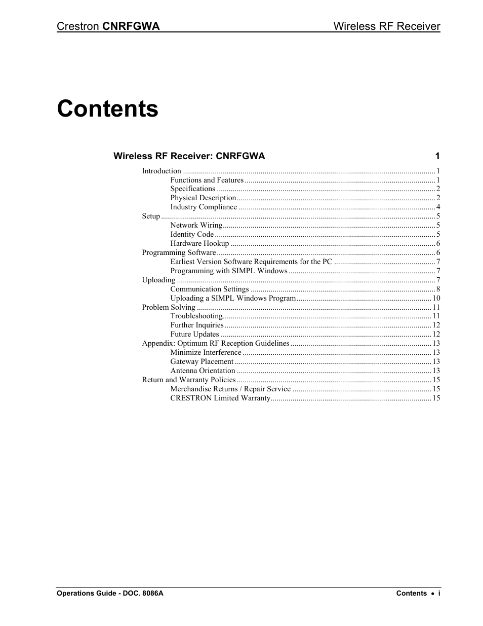 Crestron electronic CNRFGWA User Manual | Page 3 / 20