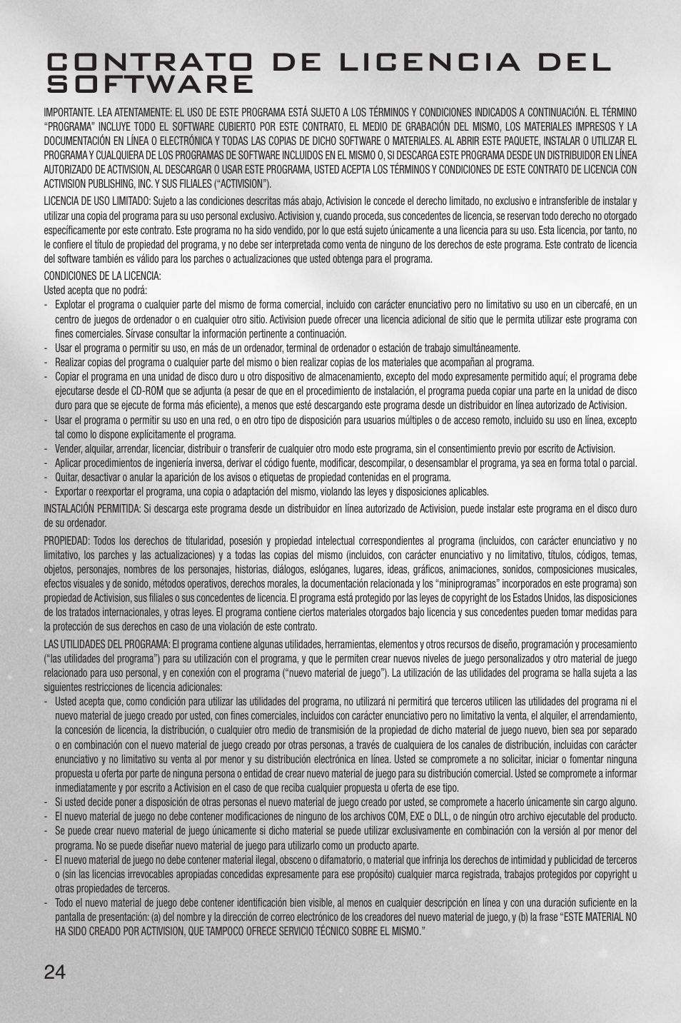 Contrato de licencia del software | Activision Call of Duty: Black Ops II User Manual | Page 25 / 27