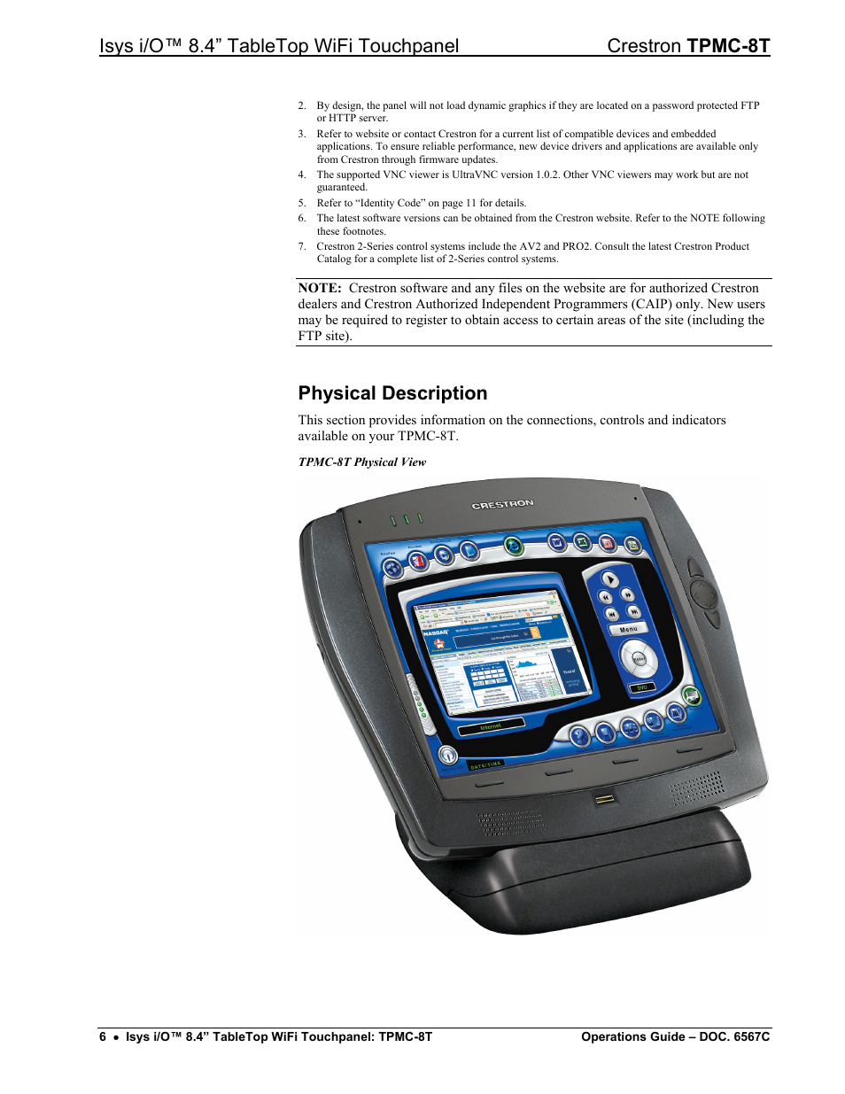 Physical description | Crestron electronic TPMC-8T User Manual | Page 10 / 82