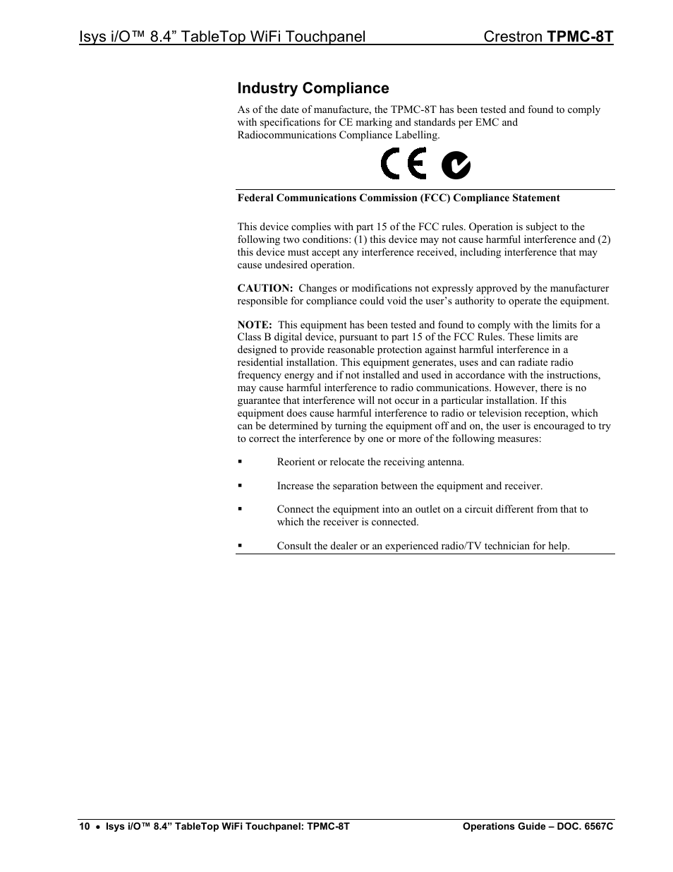 Industry compliance | Crestron electronic TPMC-8T User Manual | Page 14 / 82