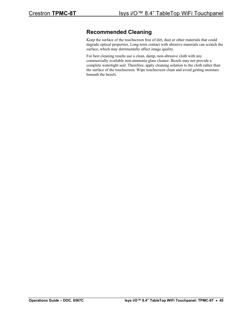 Recommended cleaning | Crestron electronic TPMC-8T User Manual | Page 49 / 82