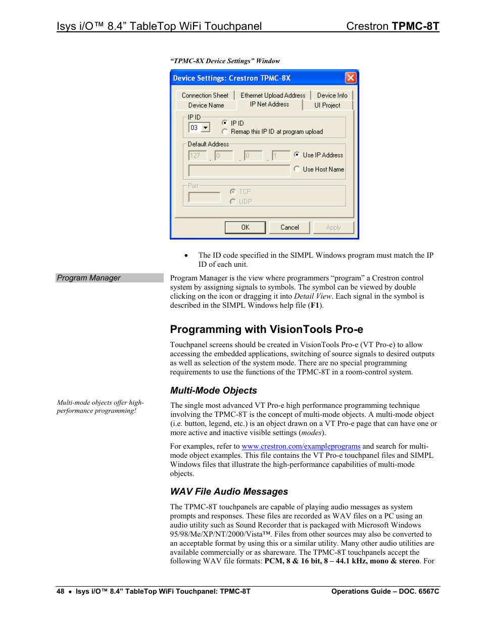 Programming with visiontools pro-e | Crestron electronic TPMC-8T User Manual | Page 52 / 82