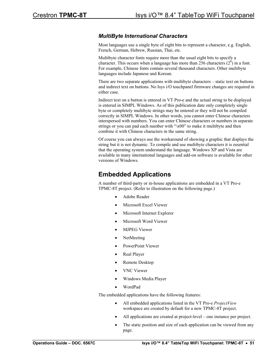 Embedded applications | Crestron electronic TPMC-8T User Manual | Page 55 / 82