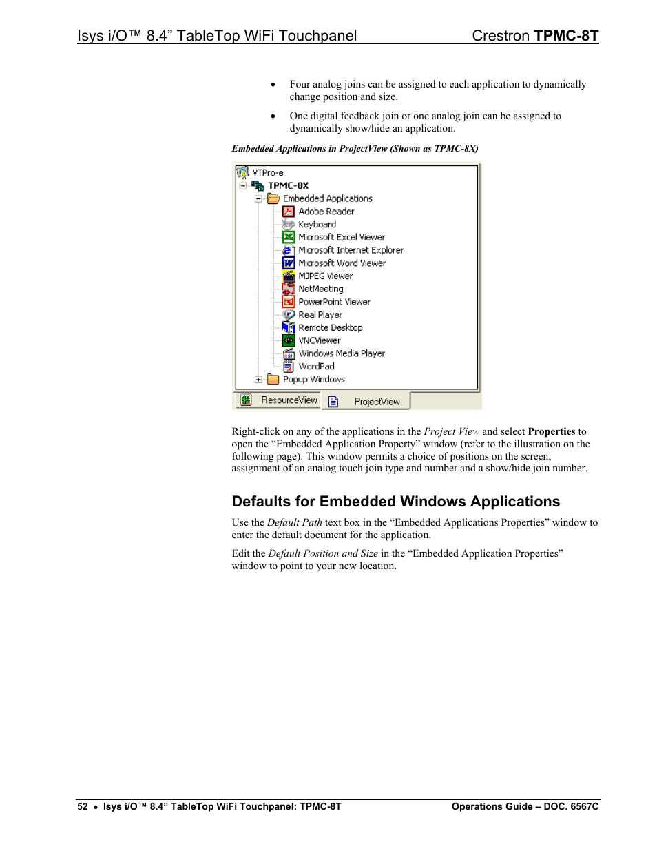 Defaults for embedded windows applications | Crestron electronic TPMC-8T User Manual | Page 56 / 82