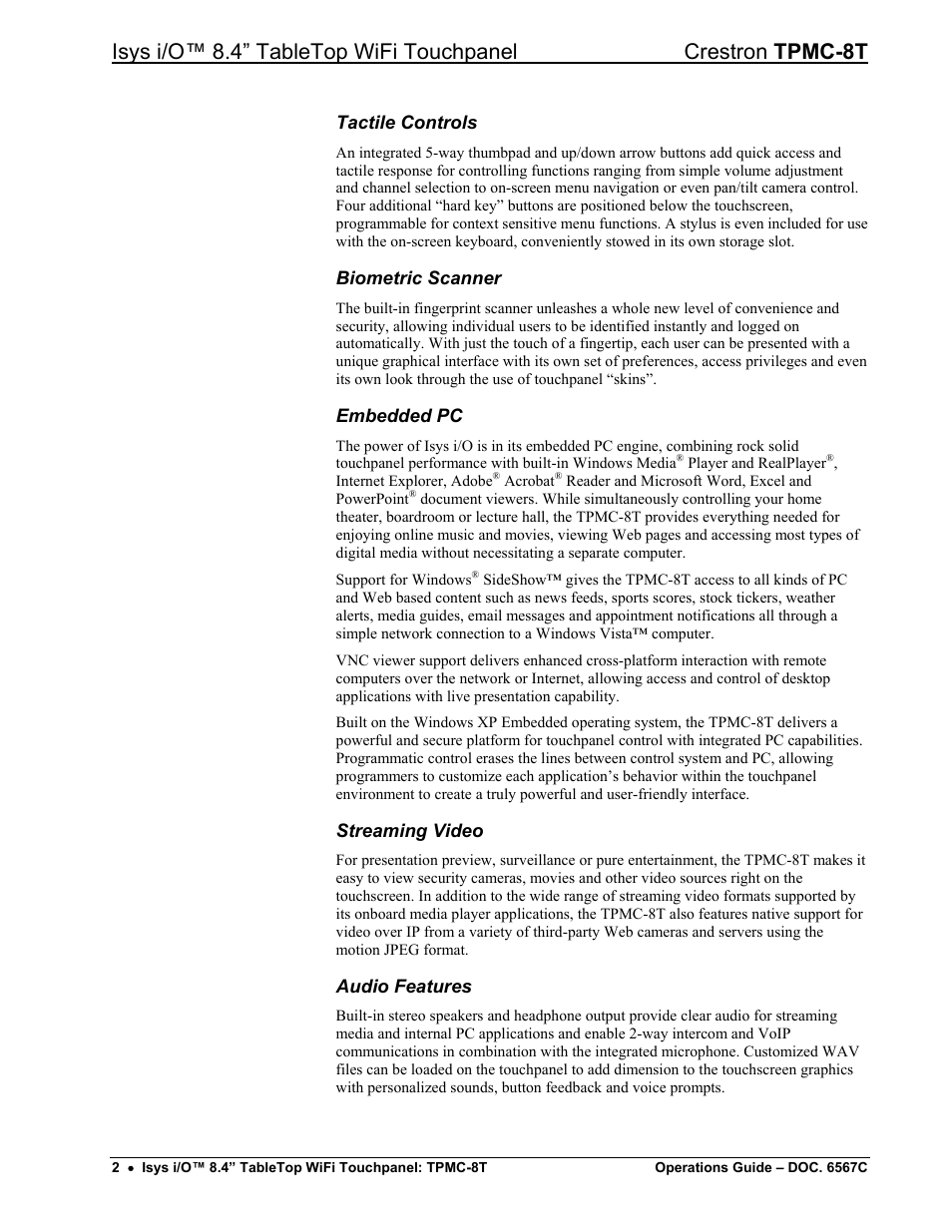 Crestron electronic TPMC-8T User Manual | Page 6 / 82