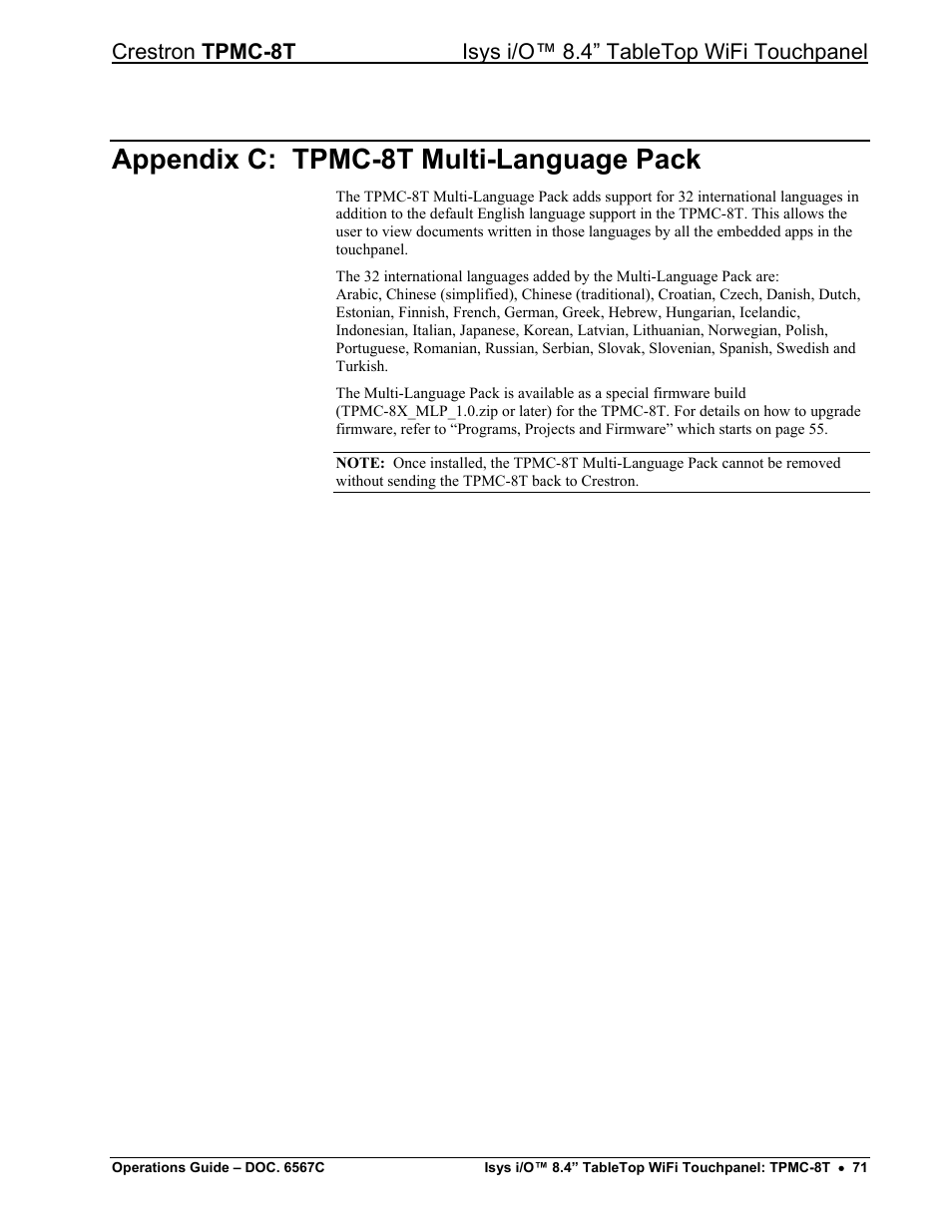 Appendix c: tpmc-8t multi-language pack | Crestron electronic TPMC-8T User Manual | Page 75 / 82