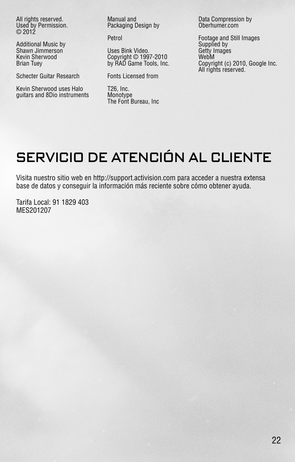 Servicio de atención al cliente | Activision Call of Duty: Black Ops II User Manual | Page 22 / 25