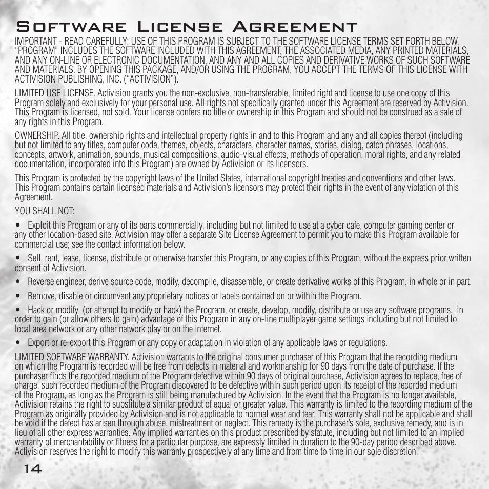 Software license agreement | Activision Call of Duty: Modern Warfare 3 User Manual | Page 16 / 18