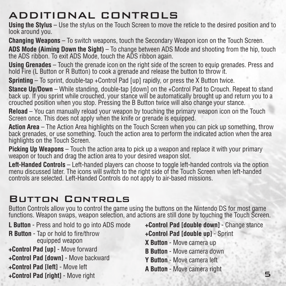 Additional controls, Button controls | Activision Call of Duty: Modern Warfare 3 User Manual | Page 7 / 18