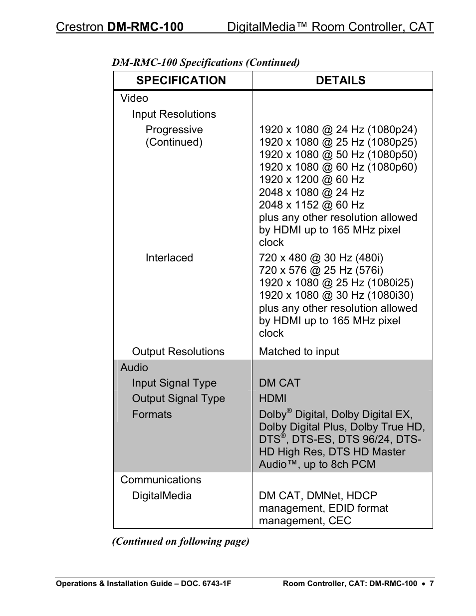 Crestron electronic DigitalMedia Room Controller DM-RMC-100 User Manual | Page 11 / 44