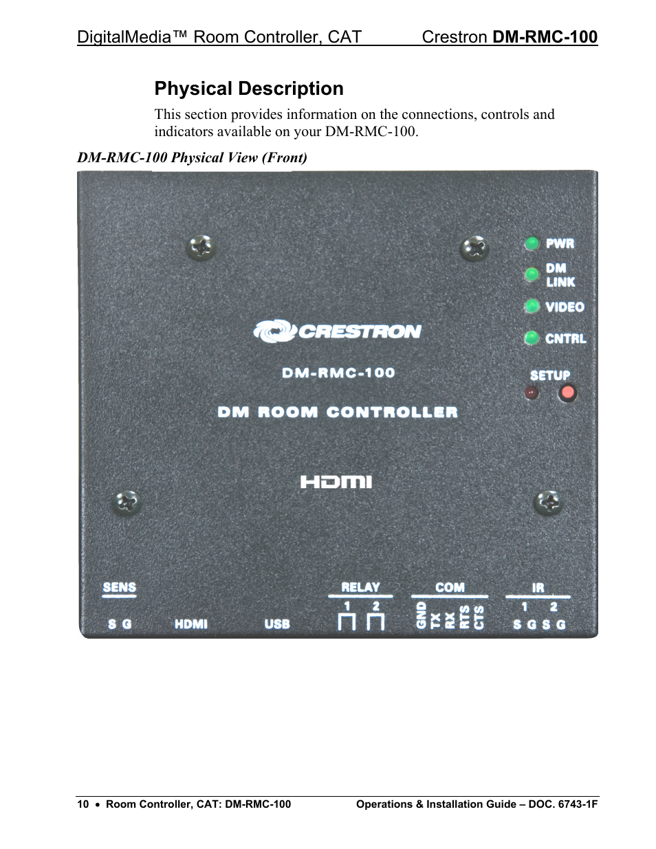 Physical description | Crestron electronic DigitalMedia Room Controller DM-RMC-100 User Manual | Page 14 / 44