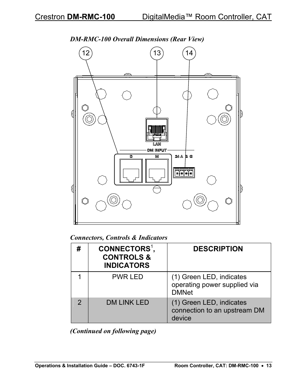 Crestron electronic DigitalMedia Room Controller DM-RMC-100 User Manual | Page 17 / 44