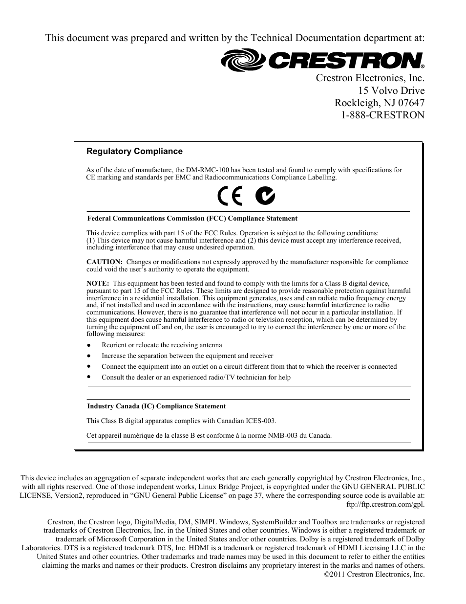 Crestron electronic DigitalMedia Room Controller DM-RMC-100 User Manual | Page 2 / 44