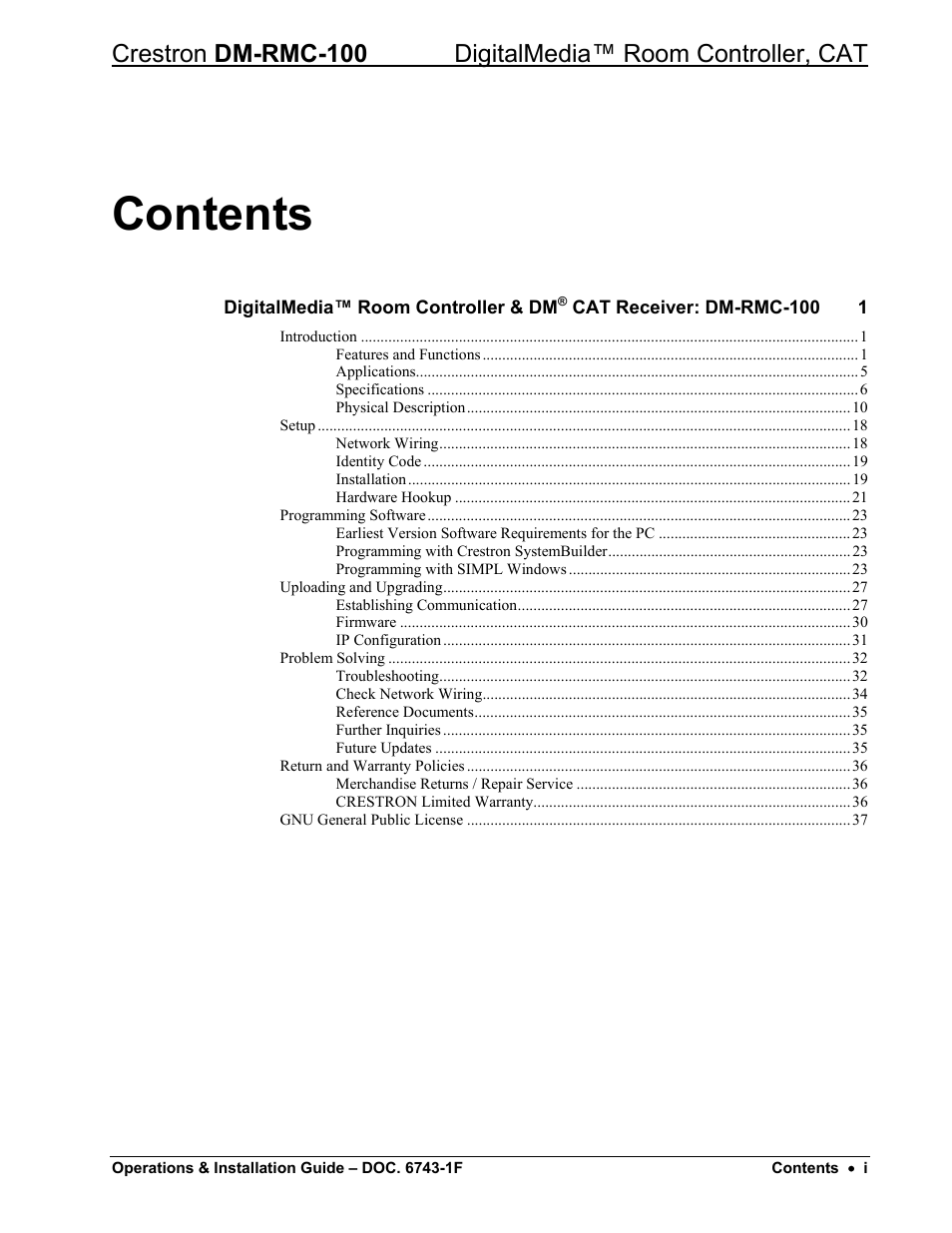 Crestron electronic DigitalMedia Room Controller DM-RMC-100 User Manual | Page 3 / 44