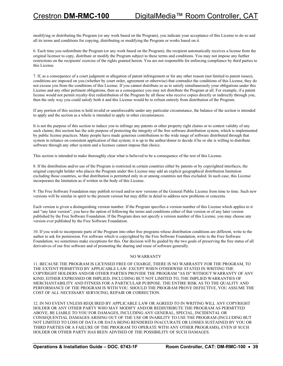 Crestron electronic DigitalMedia Room Controller DM-RMC-100 User Manual | Page 43 / 44
