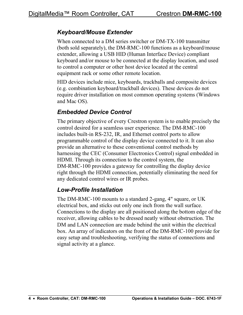 Crestron electronic DigitalMedia Room Controller DM-RMC-100 User Manual | Page 8 / 44