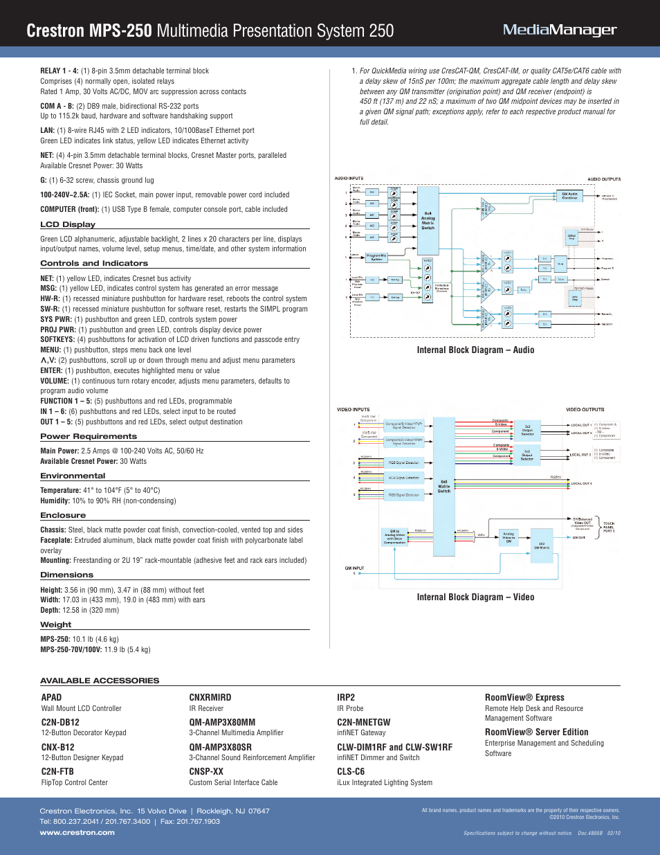 Crestron electronic Multimedia Presentation System 250 MPS-250 User Manual | Page 4 / 4