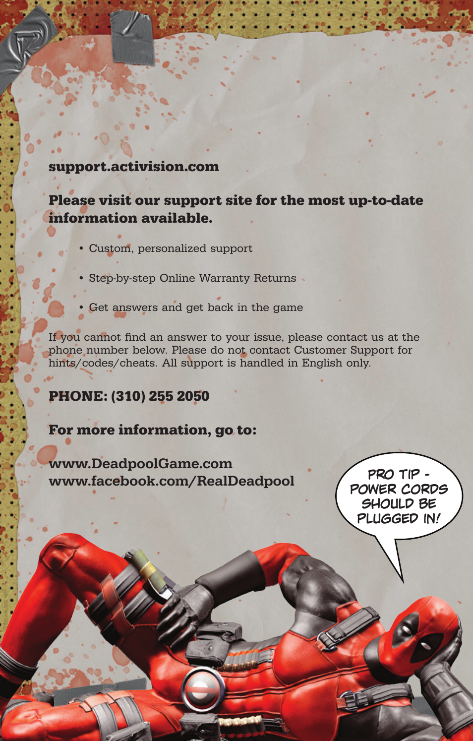 Customer support | Activision Deadpool User Manual | Page 6 / 8