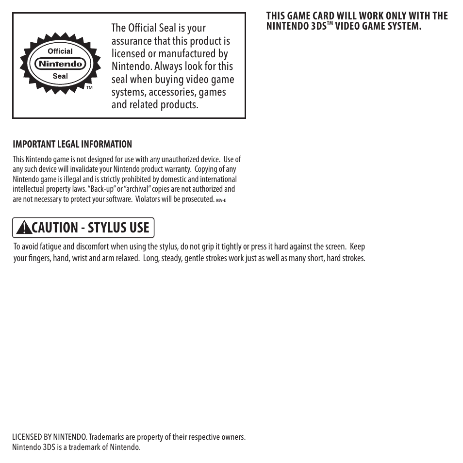 Caution - stylus use | Activision Duck Dynasty User Manual | Page 4 / 10