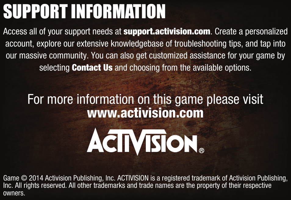 Support information | Activision Duck Dynasty User Manual | Page 12 / 13