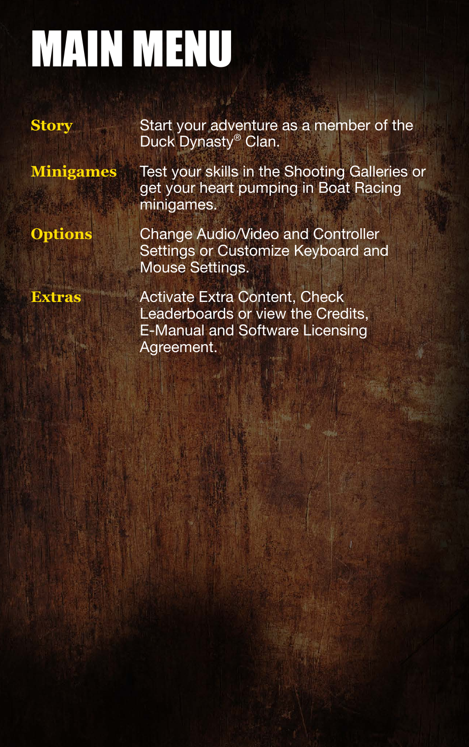 Main menu | Activision Duck Dynasty User Manual | Page 2 / 5