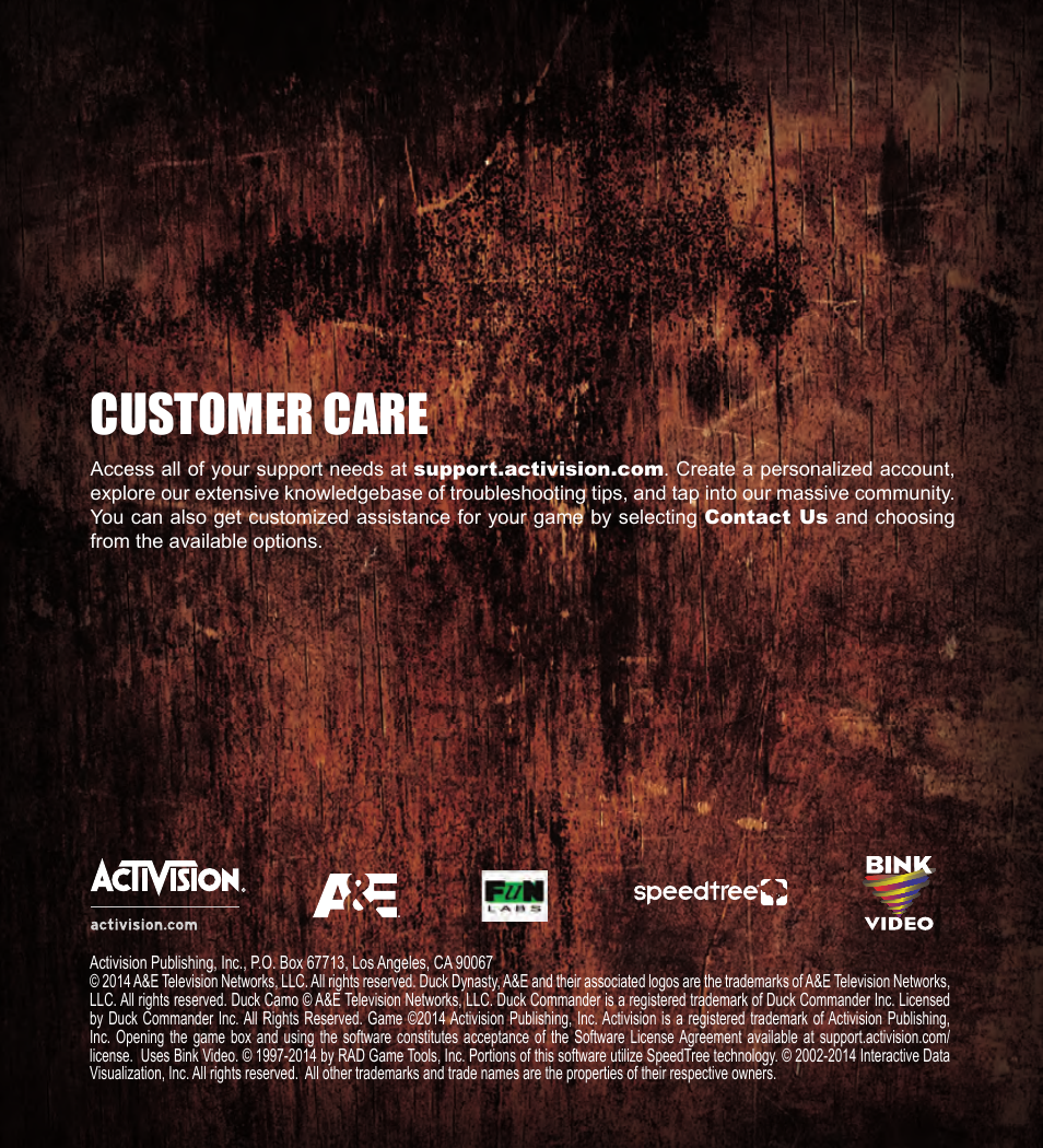 Customer care | Activision Duck Dynasty User Manual | Page 9 / 9