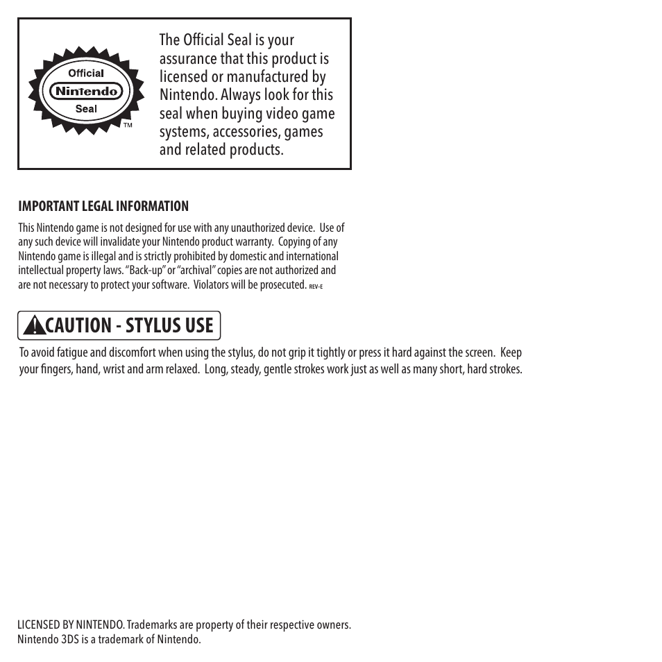 Caution - stylus use | Activision Fast & Furious: Showdown User Manual | Page 4 / 8