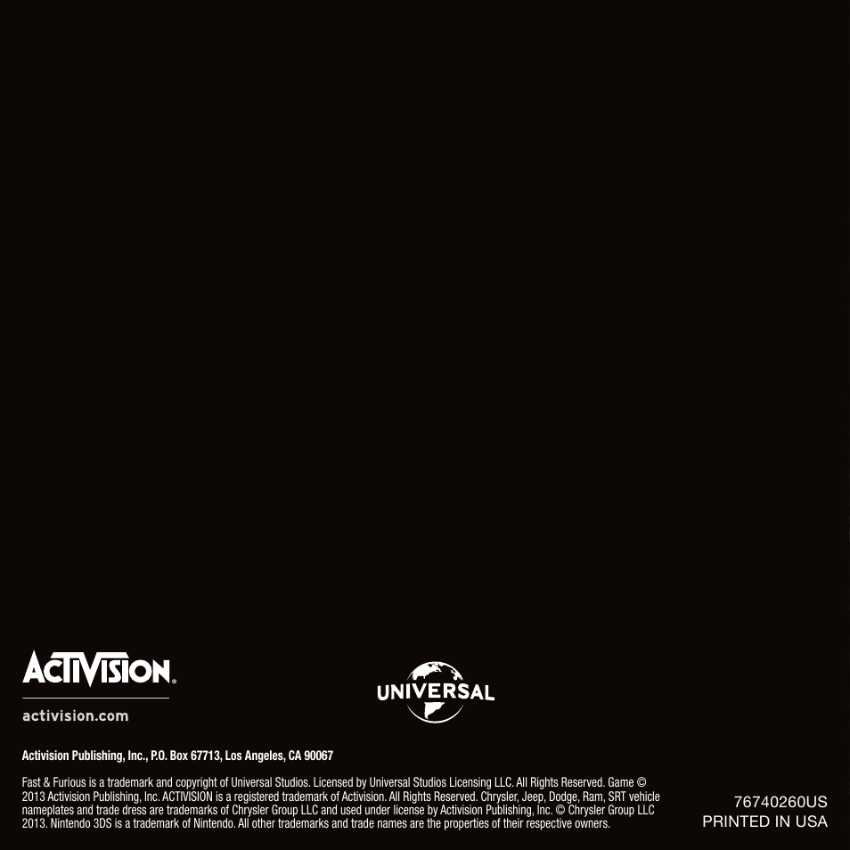 Activision Fast & Furious: Showdown User Manual | Page 8 / 8