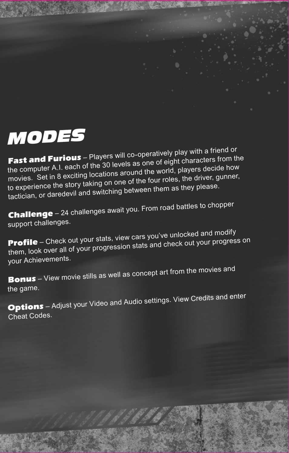 Modes | Activision Fast & Furious: Showdown User Manual | Page 3 / 6