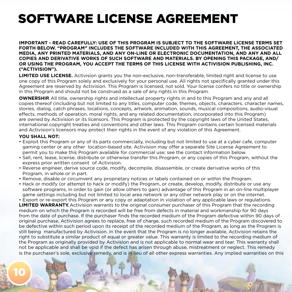 Software license agreement | Activision Skylanders Giants User Manual | Page 12 / 14