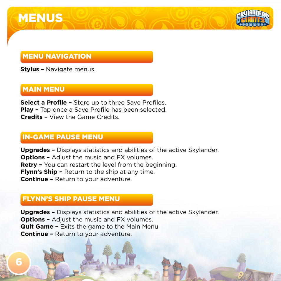 Menus | Activision Skylanders Giants User Manual | Page 8 / 14