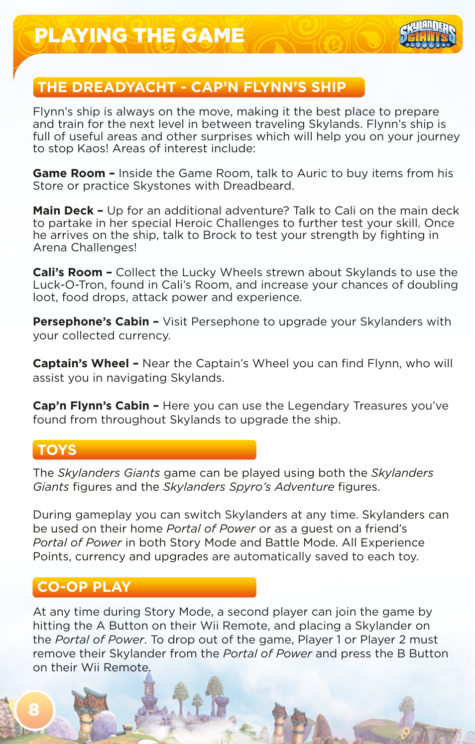 Playing the game, The dreadyacht - cap’n flynn’s ship, Toys | Co-op play | Activision Skylanders Giants User Manual | Page 10 / 13