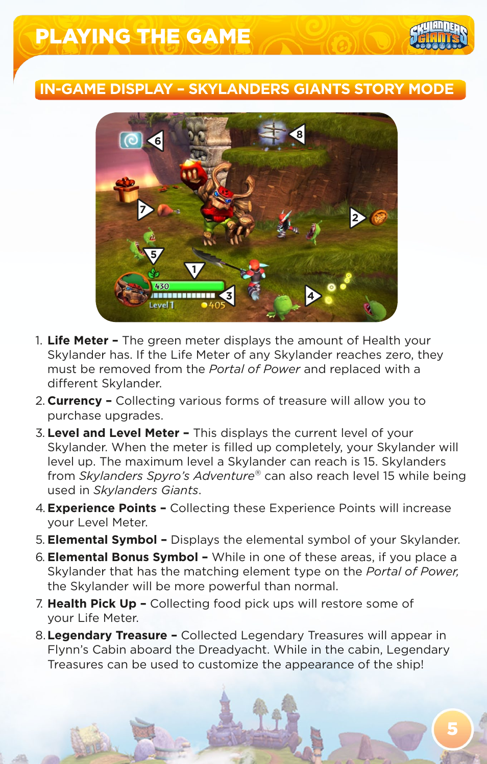 Playing the game, In-game display – skylanders giants story mode | Activision Skylanders Giants User Manual | Page 7 / 13