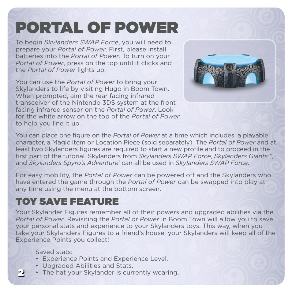Portal of power, Toy save feature | Activision Skylanders SWAP Force User Manual | Page 6 / 12