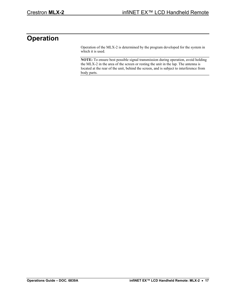 Operation | Crestron electronic infiNET EX MLX-2 User Manual | Page 21 / 28
