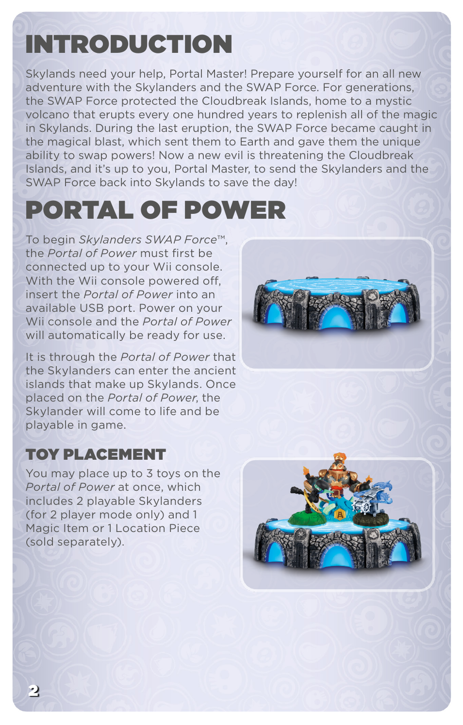 Portal of power, Introduction, Toy placement | Activision Skylanders SWAP Force User Manual | Page 4 / 13