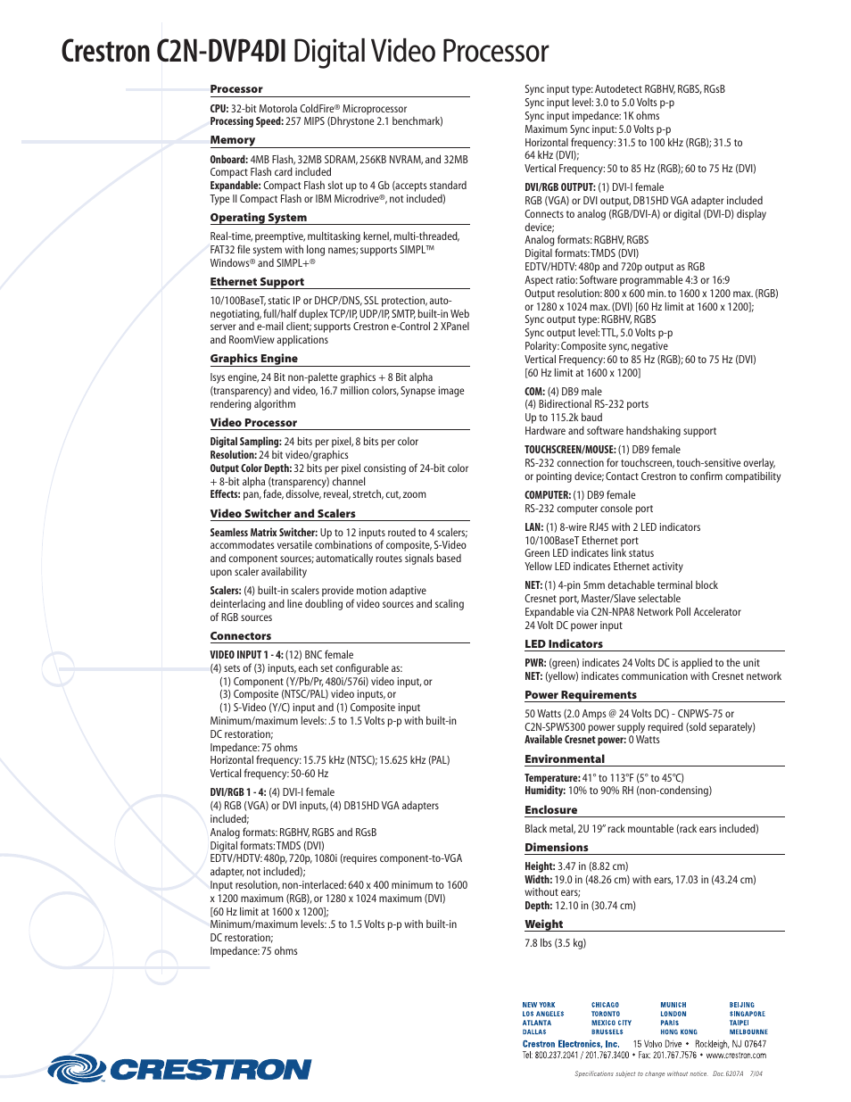 Crestron c2n-dvp4di digital video processor | Crestron electronic Digital Video Processor C2N-DVP4DI User Manual | Page 2 / 3