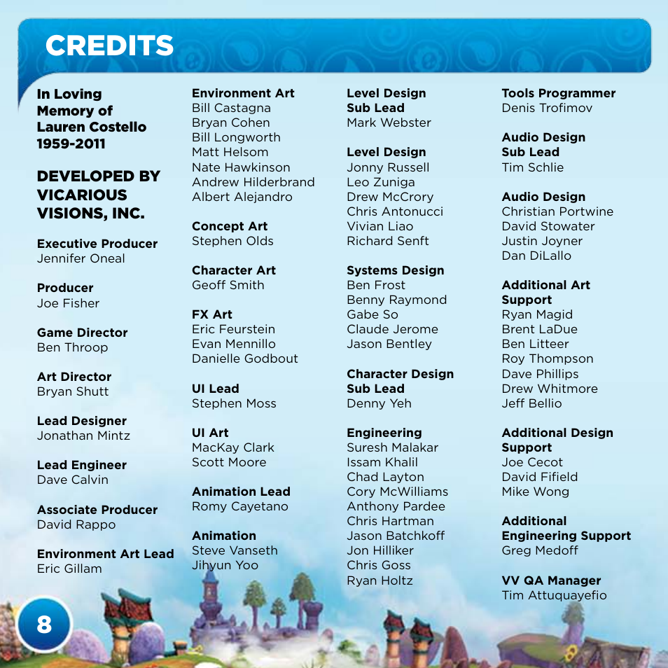Credits | Activision Skylanders Spyro's Adventure User Manual | Page 10 / 22