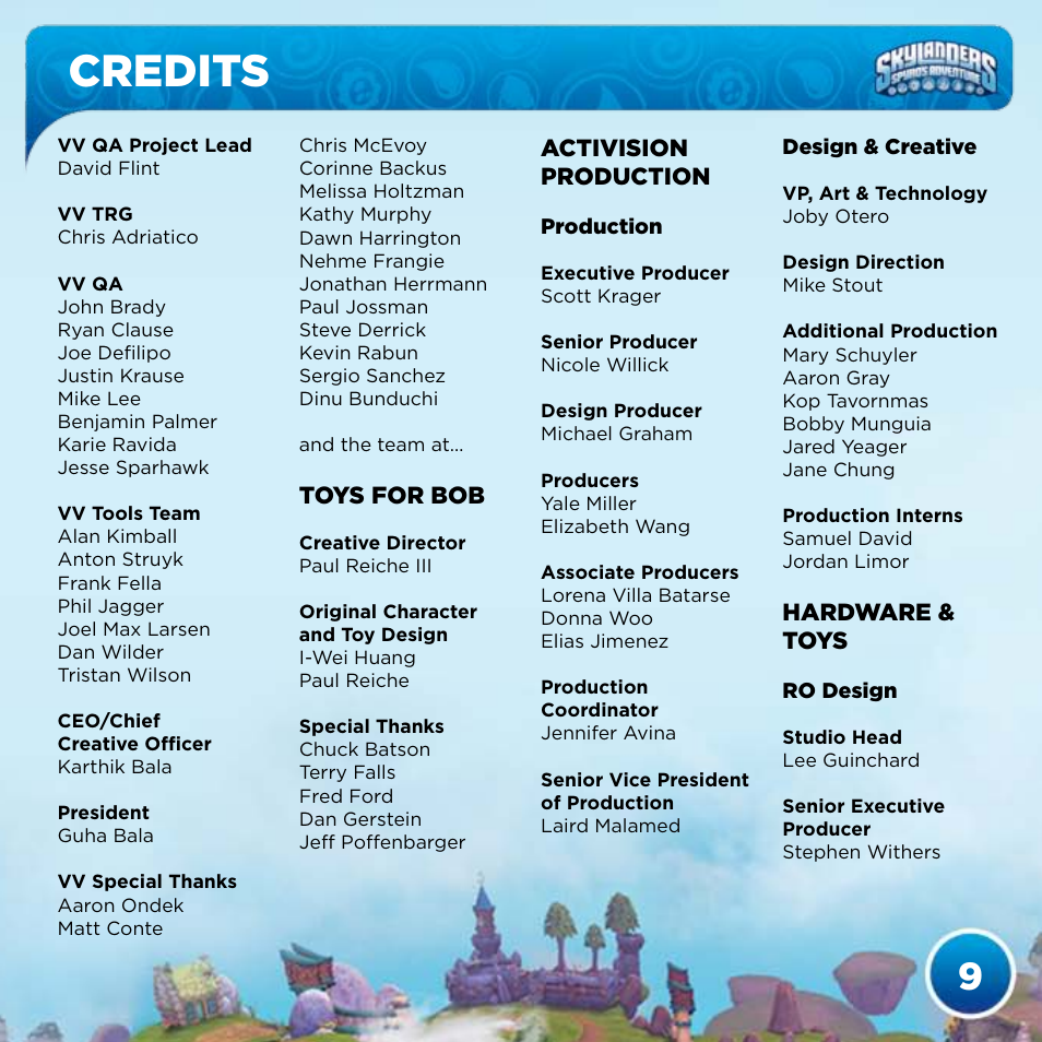 Credits | Activision Skylanders Spyro's Adventure User Manual | Page 11 / 22