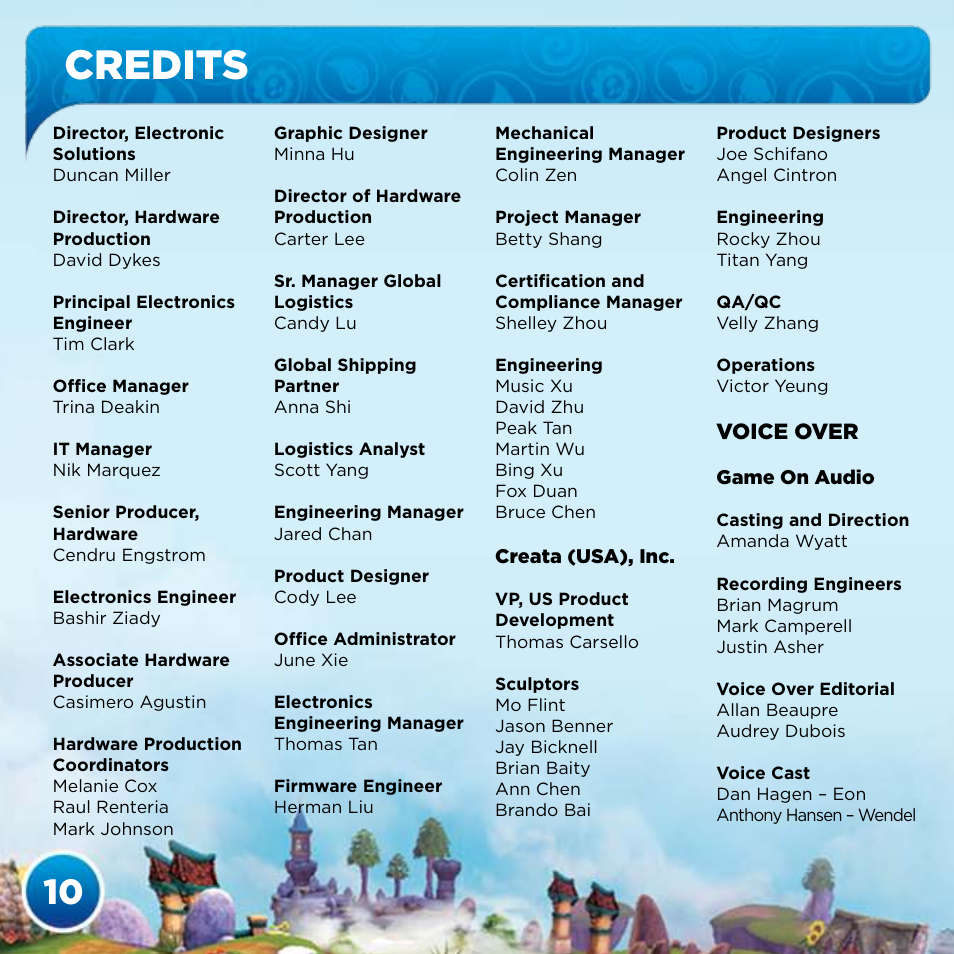 Credits | Activision Skylanders Spyro's Adventure User Manual | Page 12 / 22