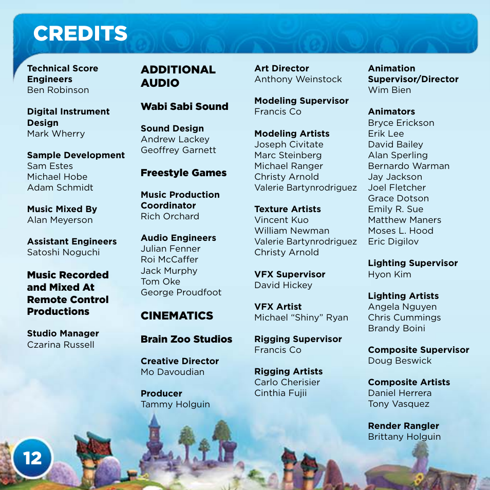 Credits | Activision Skylanders Spyro's Adventure User Manual | Page 14 / 22