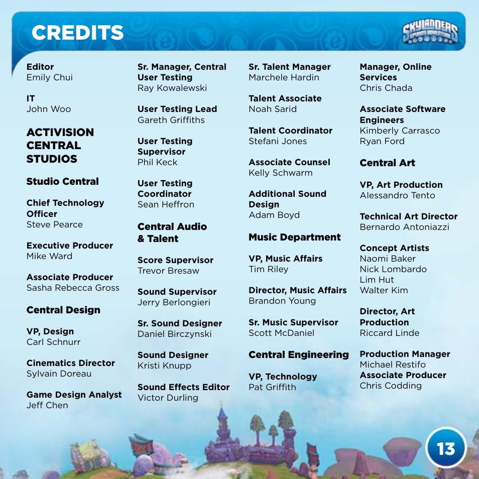 Credits | Activision Skylanders Spyro's Adventure User Manual | Page 15 / 22