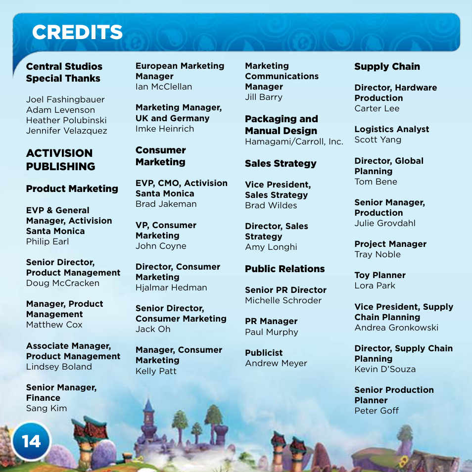 Credits | Activision Skylanders Spyro's Adventure User Manual | Page 16 / 22