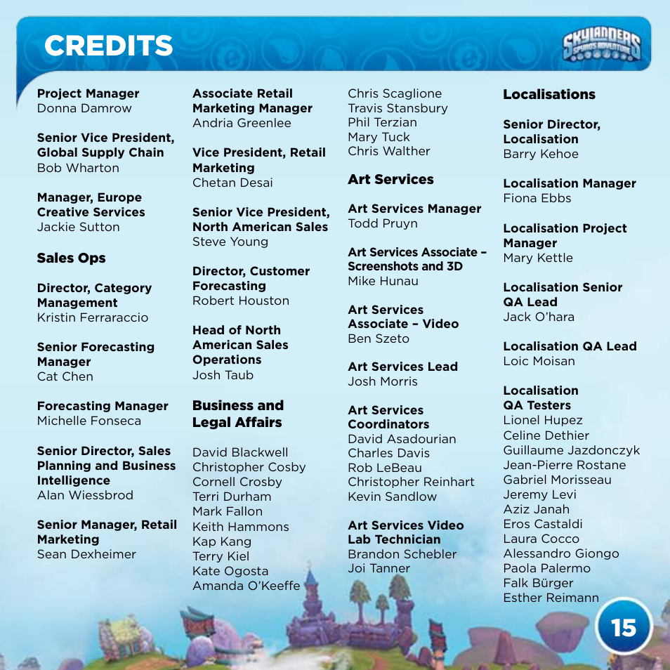 Credits | Activision Skylanders Spyro's Adventure User Manual | Page 17 / 22
