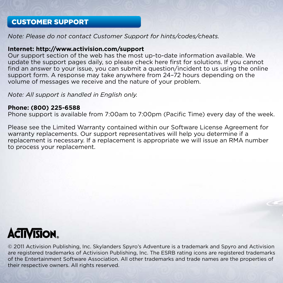 Activision Skylanders Spyro's Adventure User Manual | Page 22 / 22