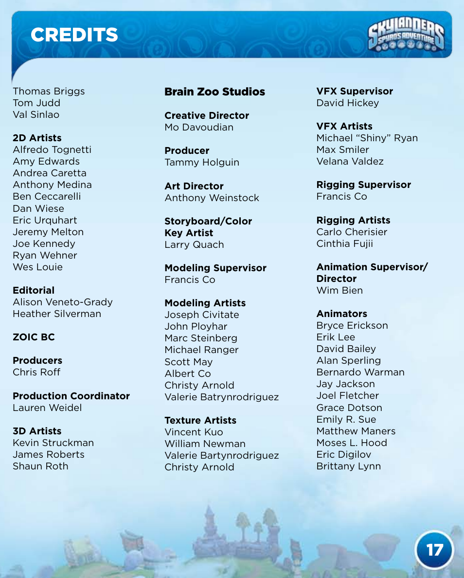 Credits | Activision Skylanders Spyro's Adventure User Manual | Page 19 / 30