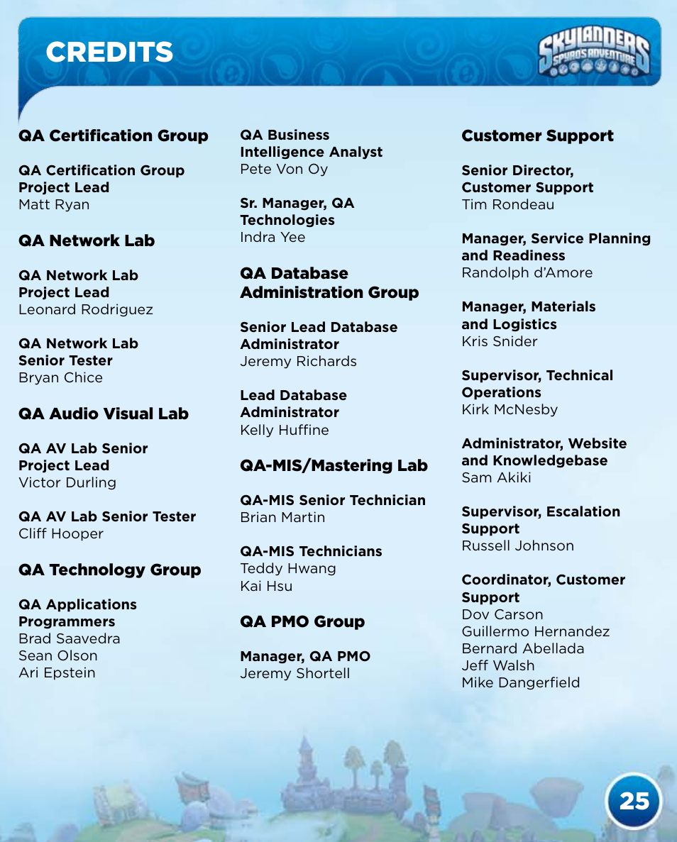 Credits | Activision Skylanders Spyro's Adventure User Manual | Page 27 / 30