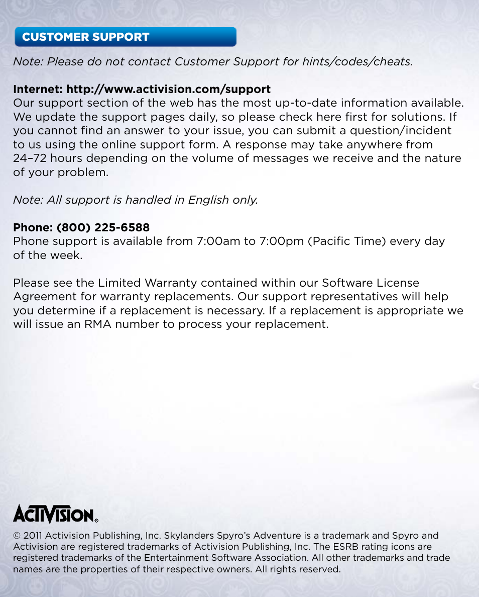 Activision Skylanders Spyro's Adventure User Manual | Page 30 / 30